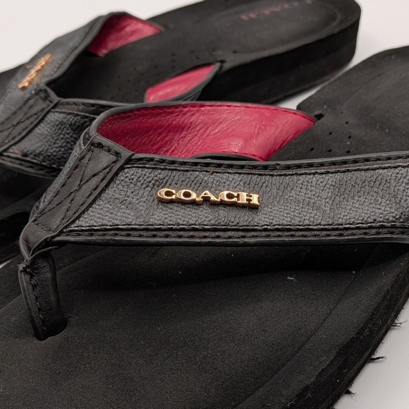 Coach 9B $95 Judy Black Leather Platform Thong Flip Flop Sandals Red Lining main image 13